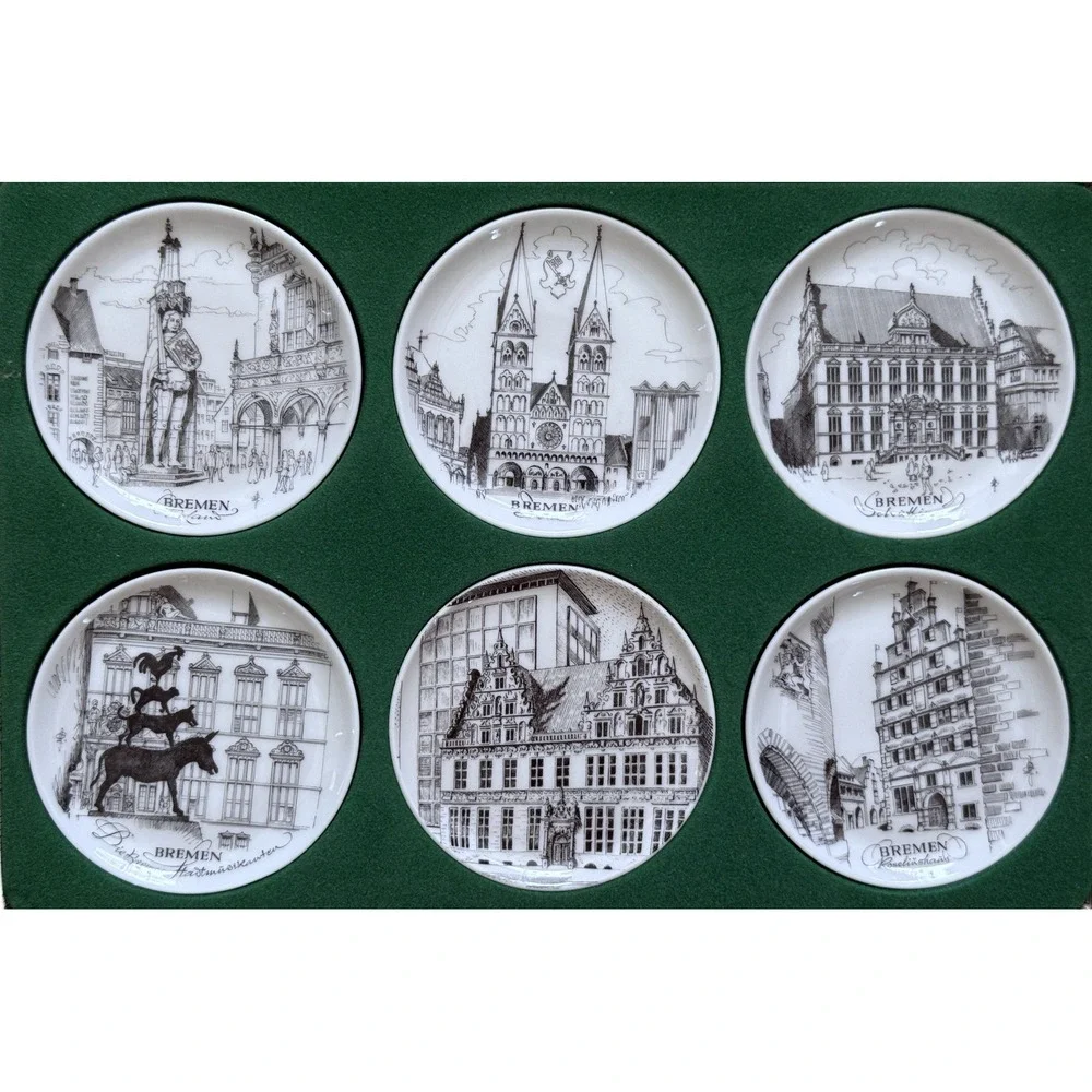 Bremen Porcelain Decanter & Boxed Trinket Dish Plate Set of 6 – Vintage Germany